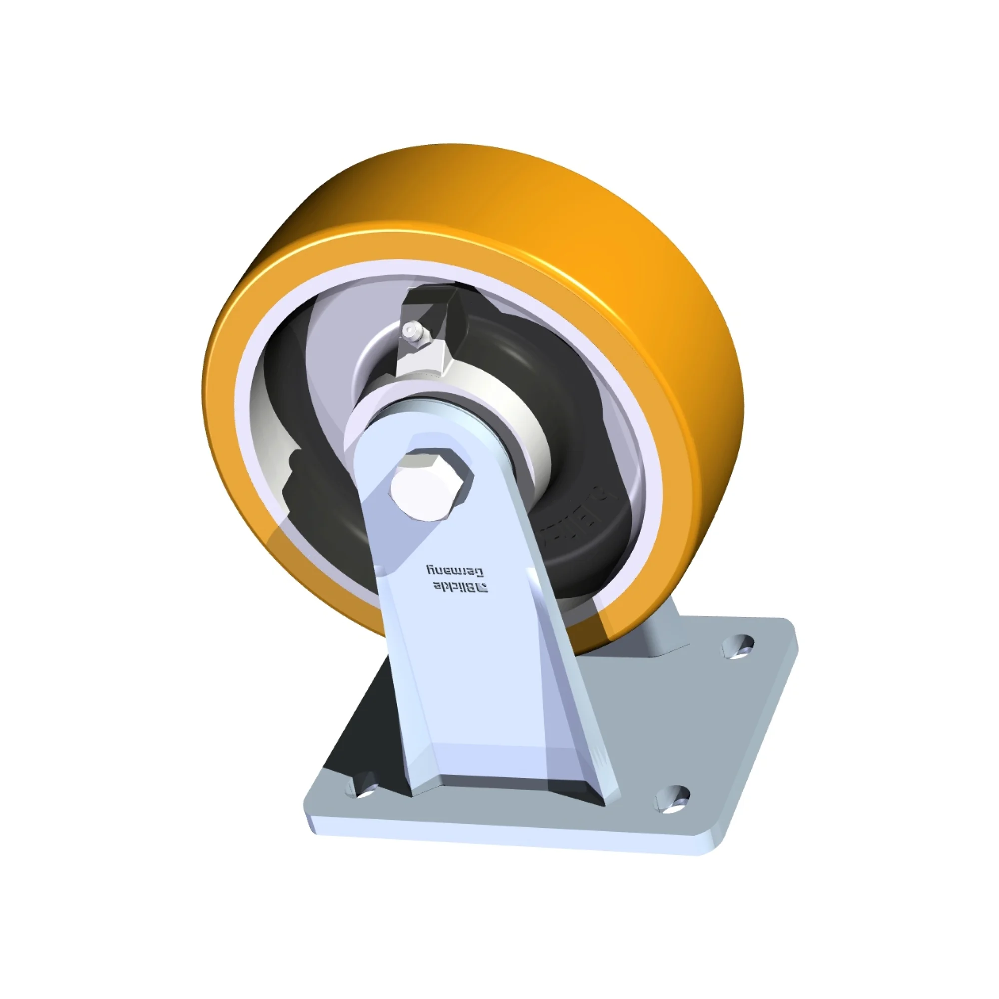 Mecatainer roue resithane , centre en fonte – fixe -1540 lb de cap.