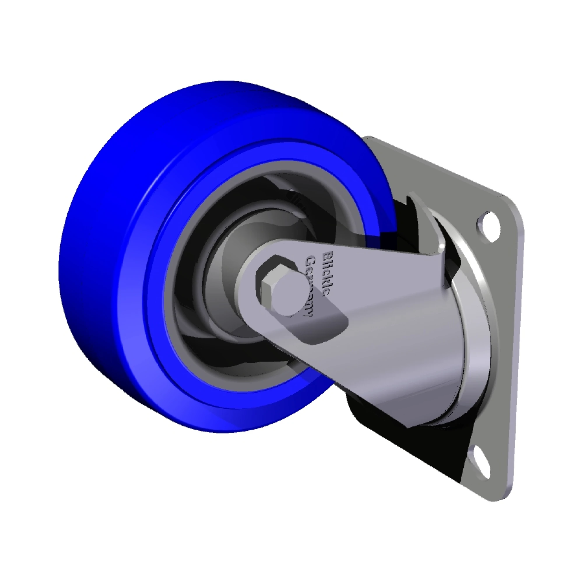 Roue pivotante, 4&Prime; x 1 1/2&Prime;, sans frein, (résilex), bleu, cap. 440 lb