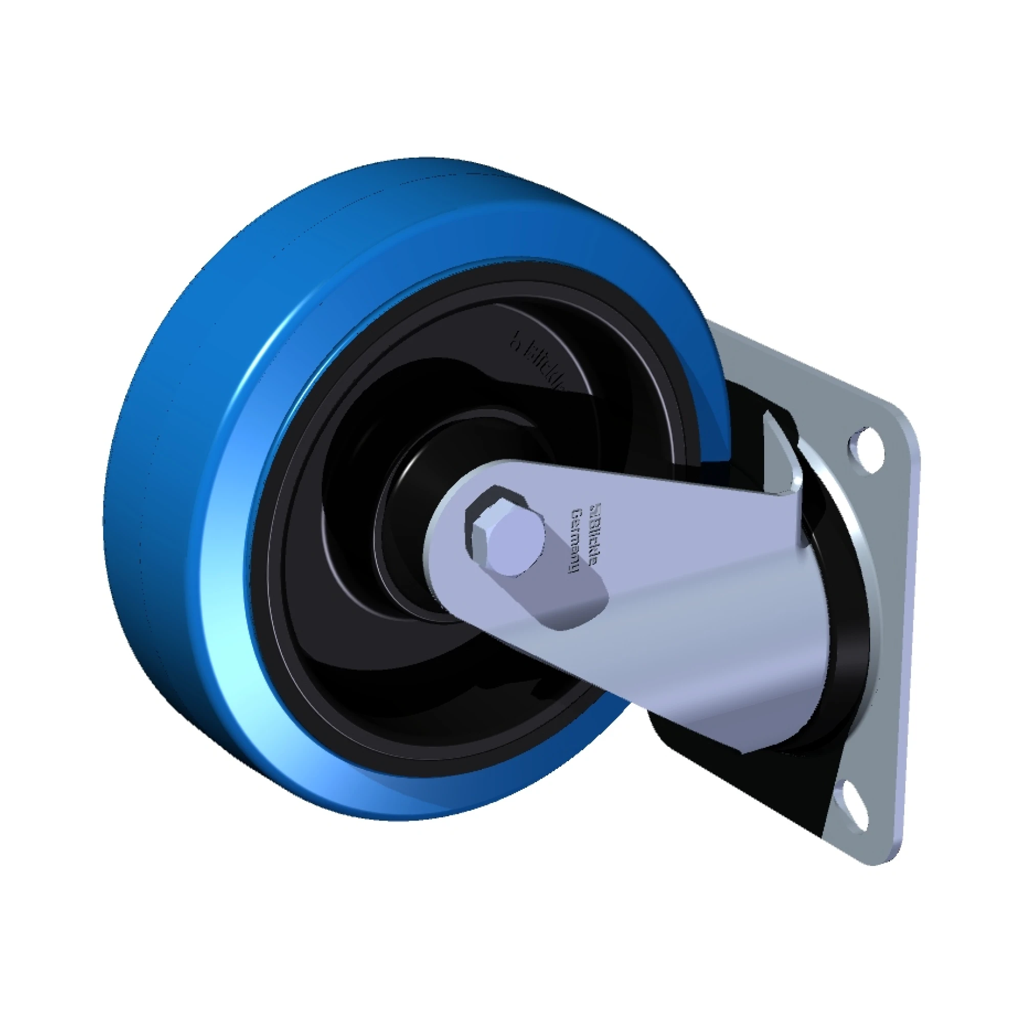 ROUE PIVOTANTE, 5&Prime; x 1 1/2&Prime;, SANS FREIN, CAOUTCHOUC ÉLASTIQUE/CENTRE POLYOLÉFINE, BLEU, CAP 440 LBS