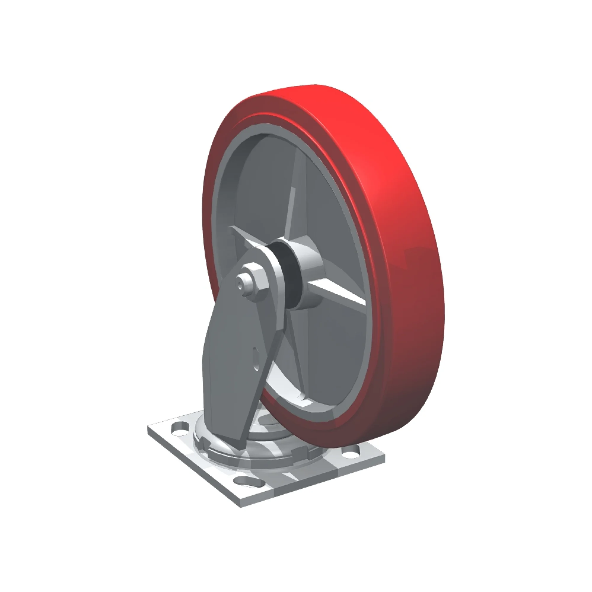 Roue pivotante, 8&Prime; x 2&Prime;, sans frein, polyuréthane/centre fonte, rouge, cap. 1250 lb