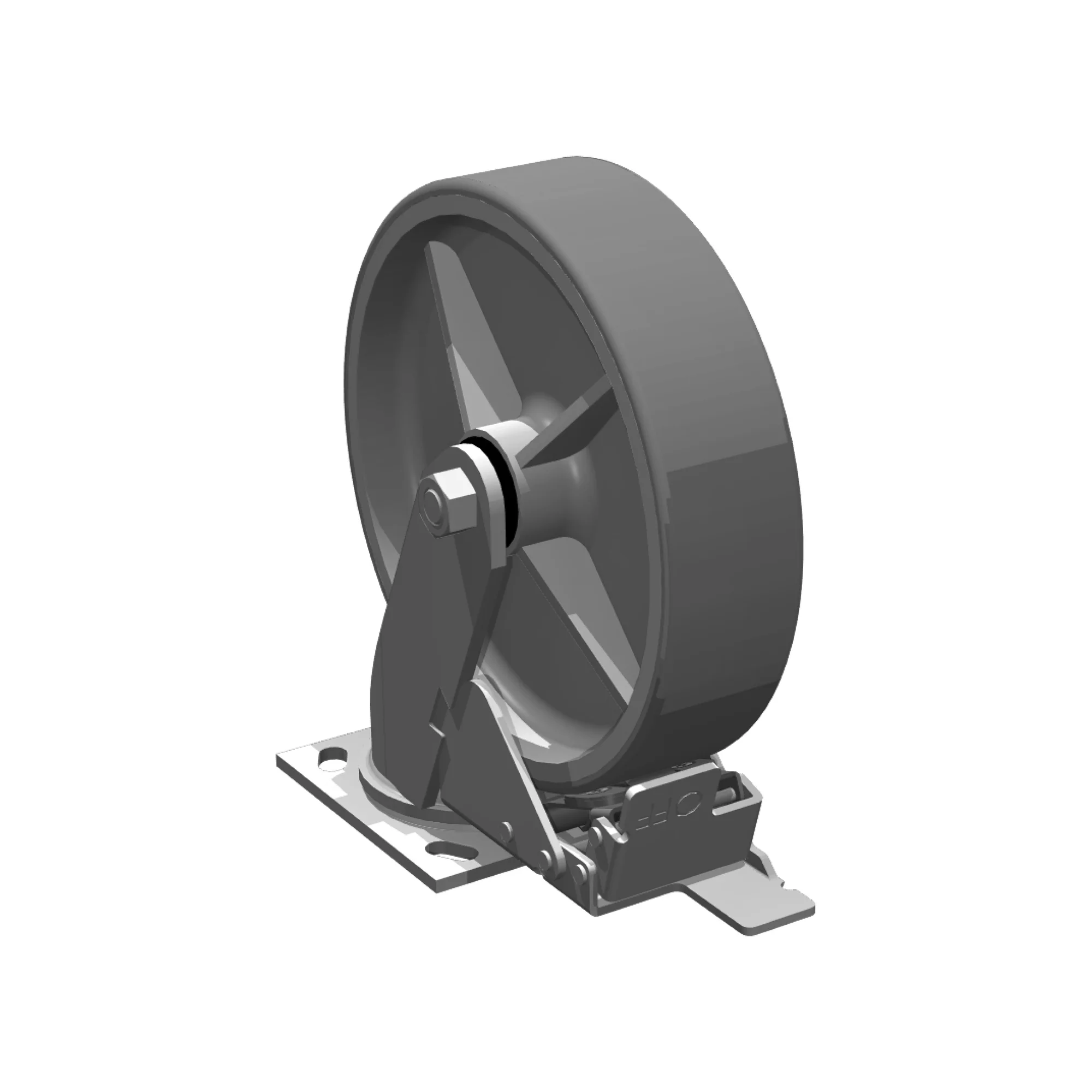 Roue pivo 8&Prime; x 2&prime; avec frein, caout. super elastique noire, cap. 1100 lb,