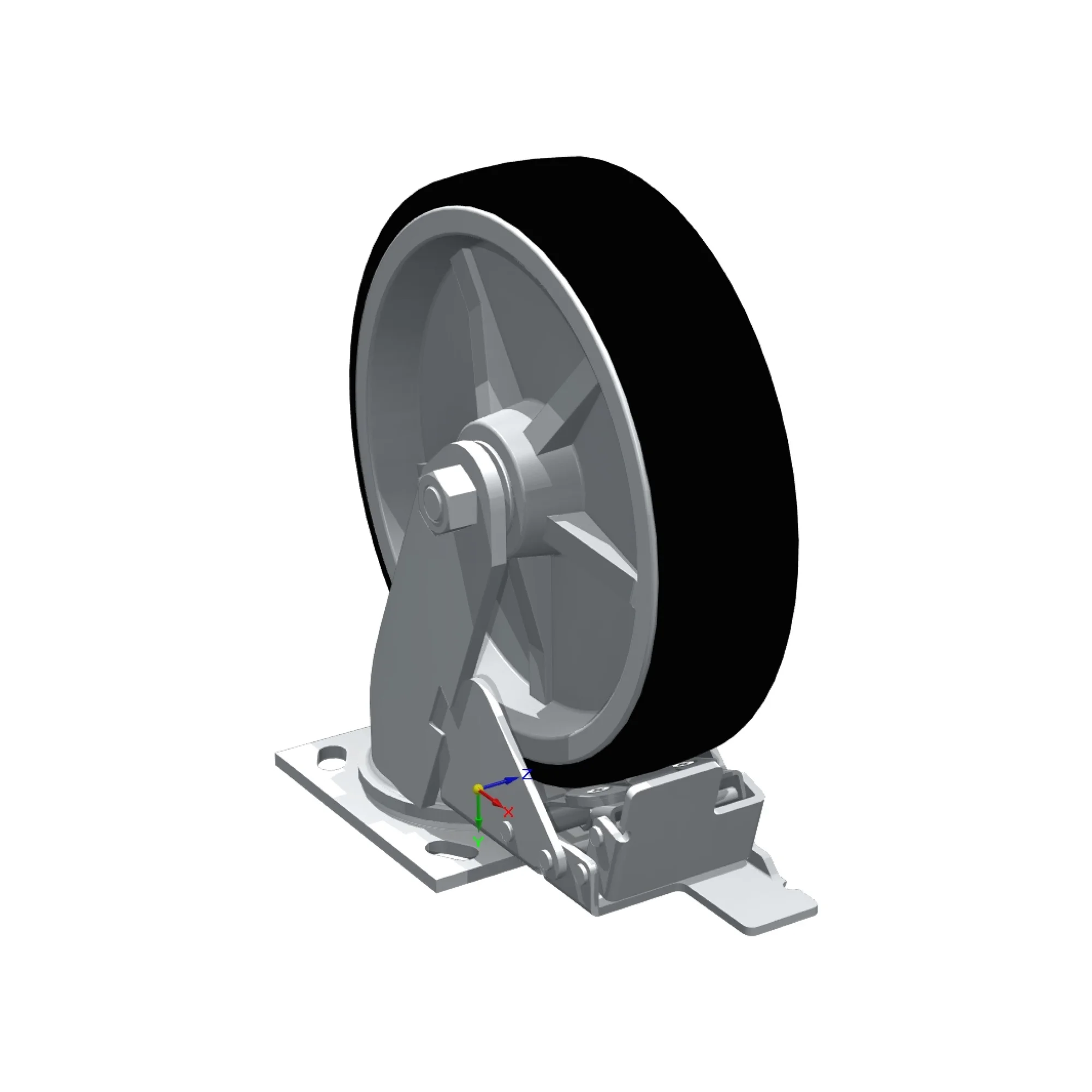 Roue pivo. violet 8&Prime; avec frein total, en poly-cat thermo-urethane capacite 1200lbs
